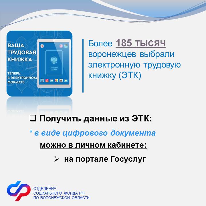 Более 185 тысяч жителей Воронежской области выбрали электронную трудовую книжку.